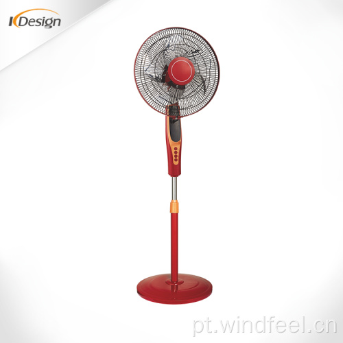 Ventilador de pé de vento poderoso barato vermelho de 16 polegadas sem ruído Ventiladores de pé de lâmina de plástico para casa com temporizador e controle remoto